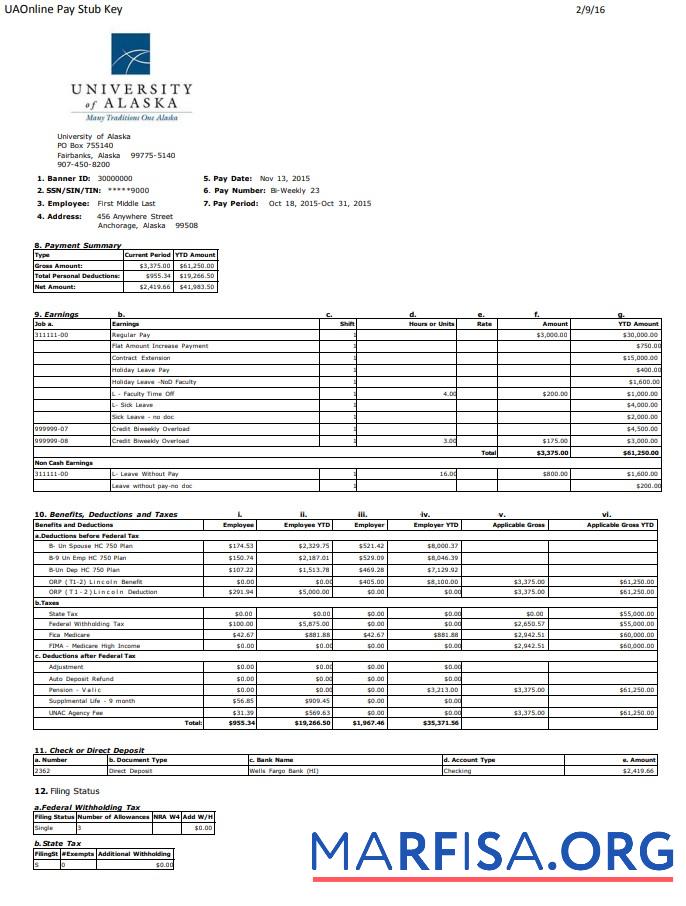 Downloadable University of Alaska pay stub download for verification